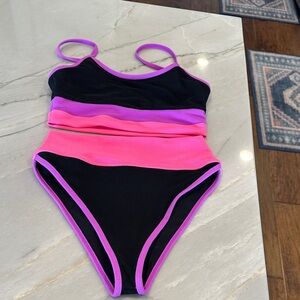 Beach Riot Vibrant Black and Pink Bikini